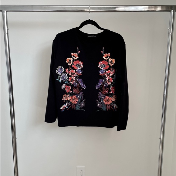 Zara Black Longsleeve Floral Painted Print Medium - Picture 2 of 6